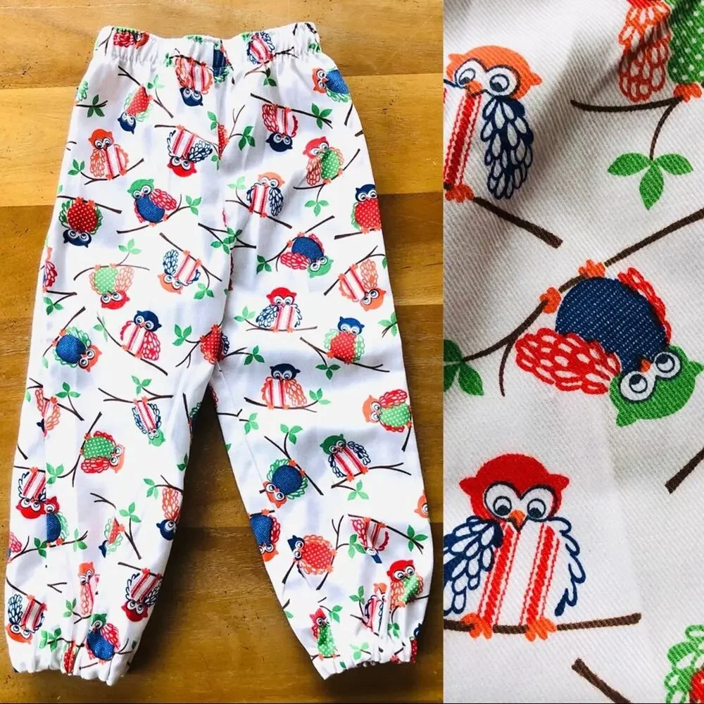 Vintage Owl Pattern Kid's 4T Pants Pajama Bottoms Colorful 70s 80s Cute Unisex